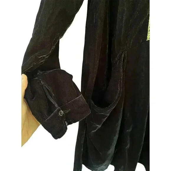 Free People Always Forever Black Velvet Embroidered Tunic Dress XS Oversized - Picture 11 of 12